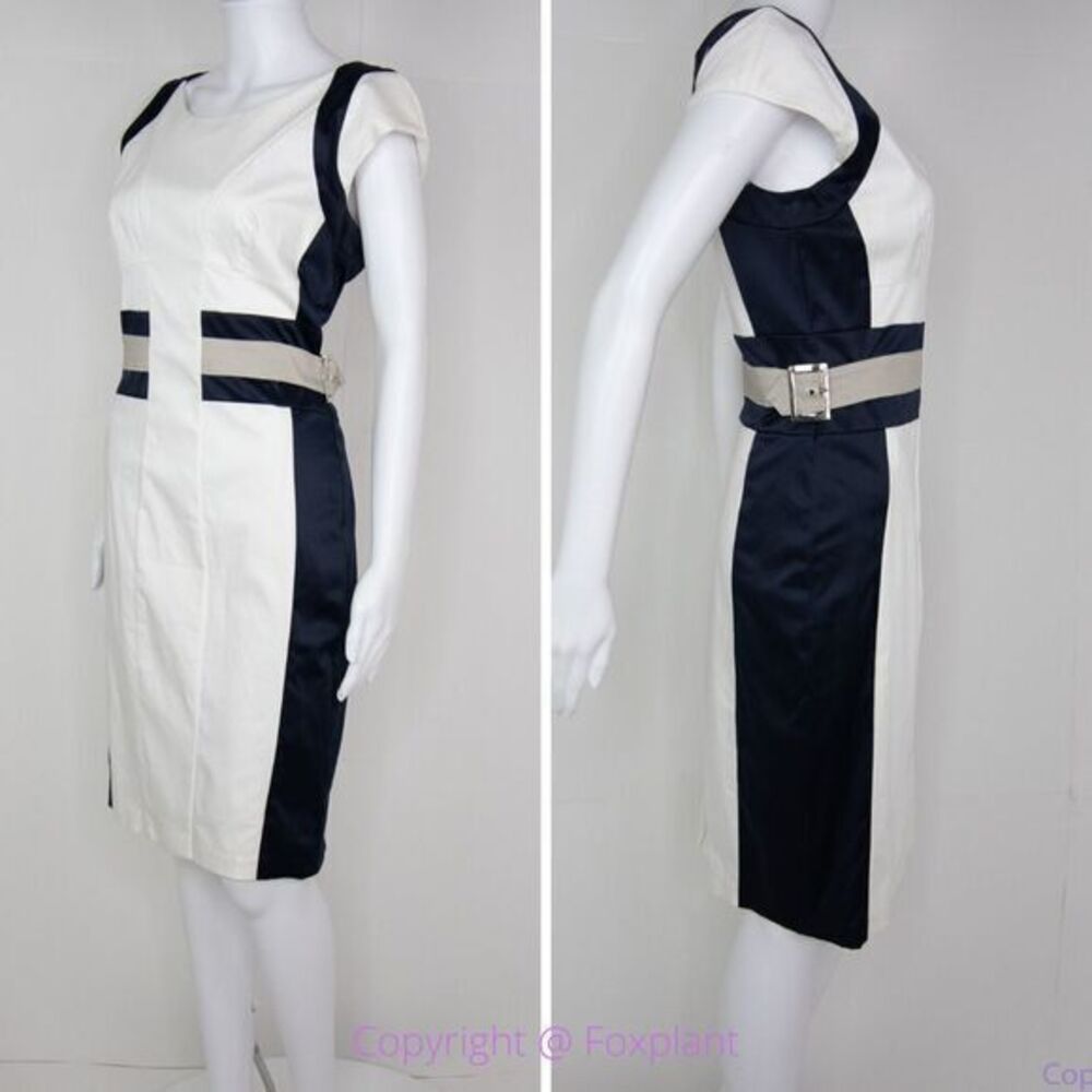 Joseph Ribkoff‎ black white sheath dress capped sleeves dress, 8 - Picture 3 of 16